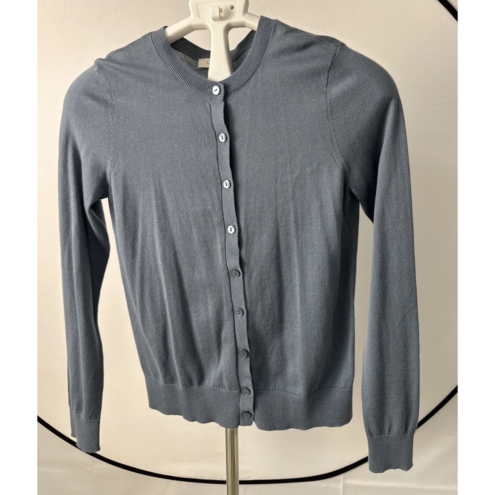 Loft Cardigan Women's NWT Sz XS Crew Neck Full Button Light Blue 100% Cotton